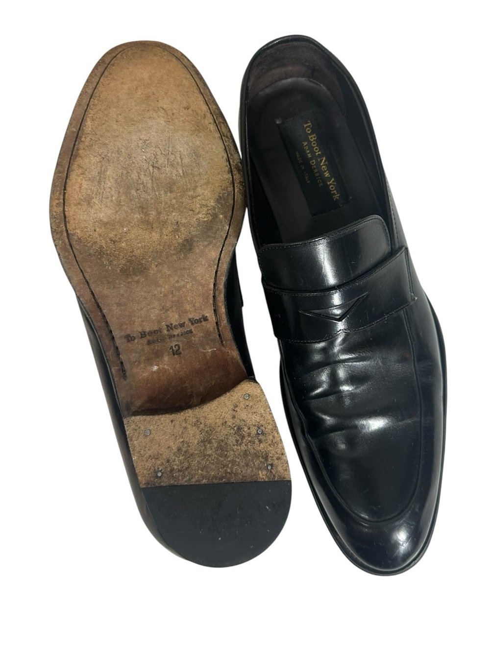 THE BOOT NEW YORK Adam Derrick Italy Classic Black Leather Loafers - Men 12 - Picture 8 of 11